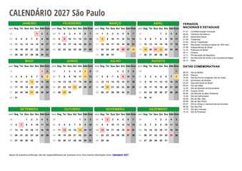 Calendário 2027 São Paulo
